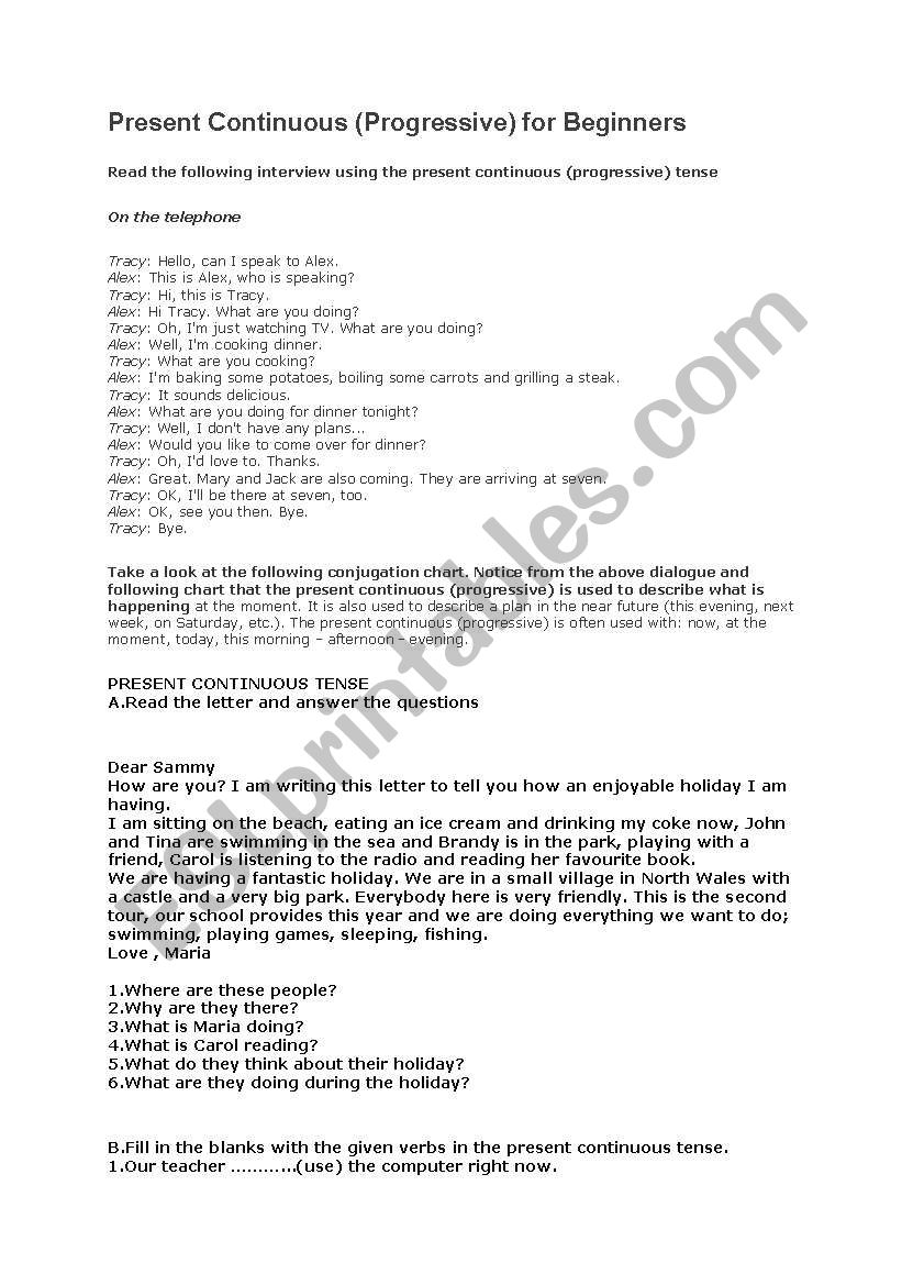 Present Continuous DIALOGUE worksheet