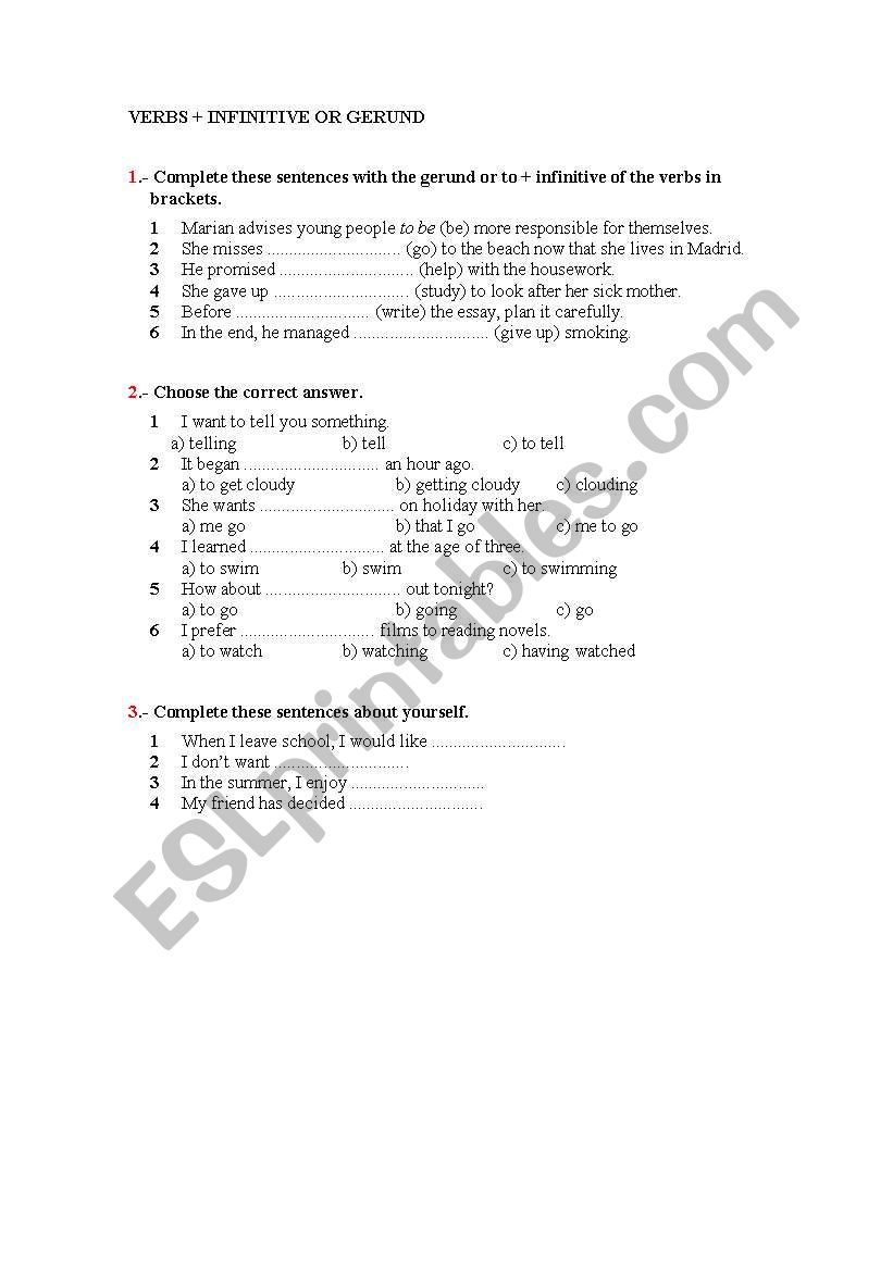 verbs worksheet