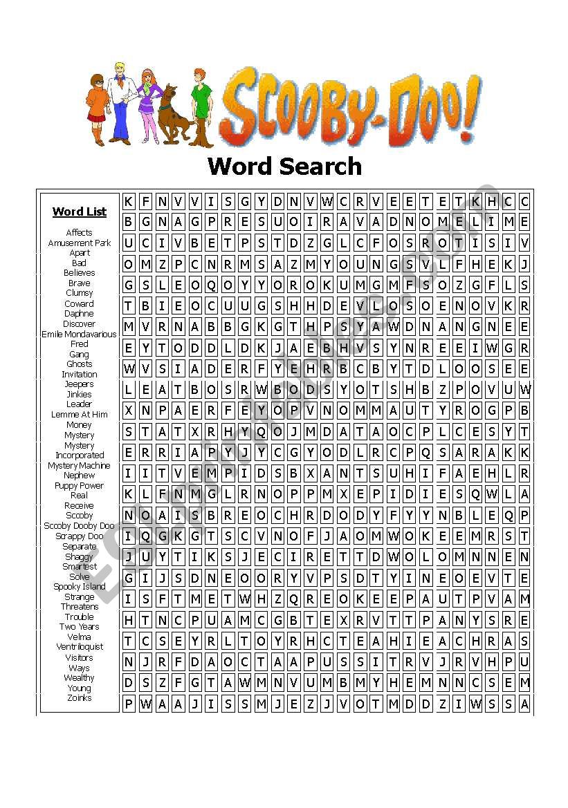 Scooby Doo Word Search worksheet