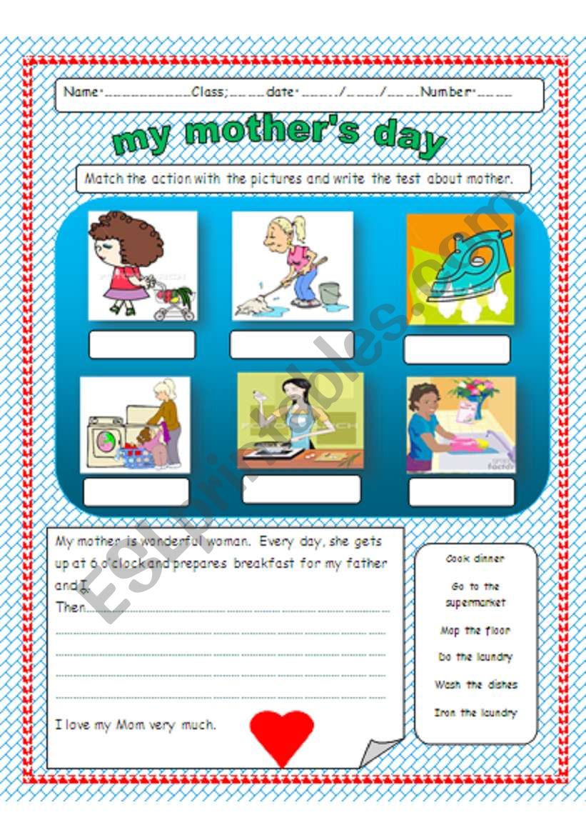 my mothers day worksheet