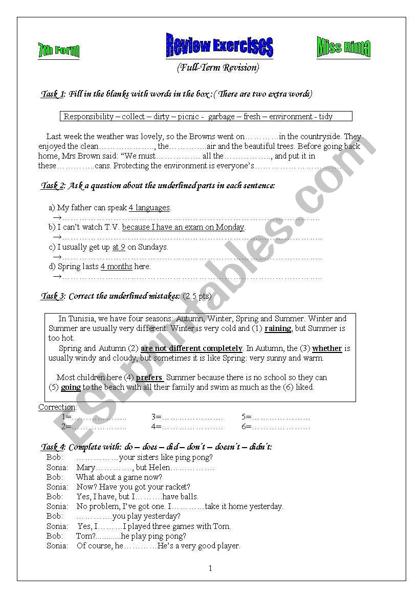 Revision of The Simple Past worksheet