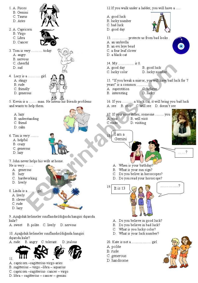 sun signs worksheet