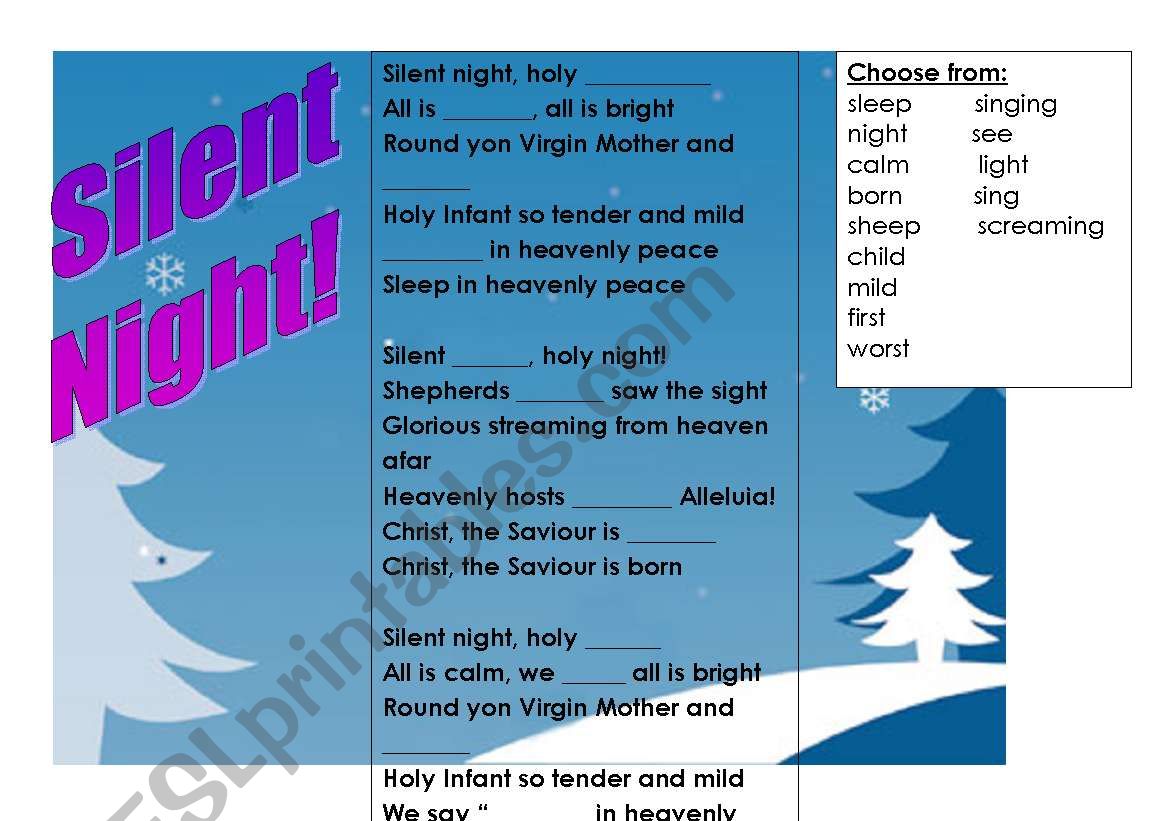 Silent Night Christmas Carol Cloze Gap-Fill exercise