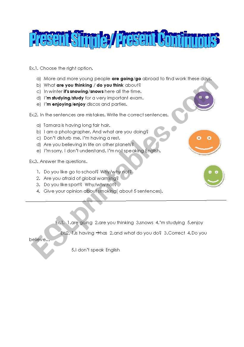 present simple/continuous worksheet