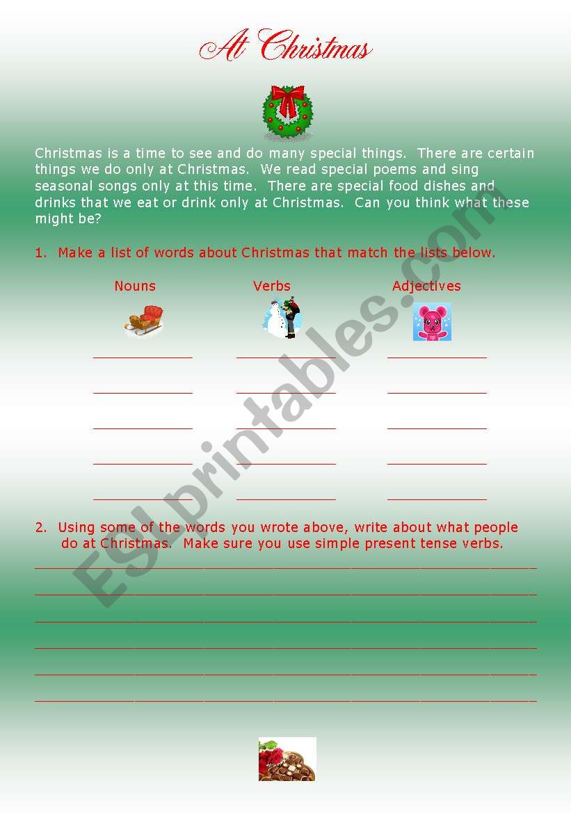 At Christmas-Writing ws worksheet