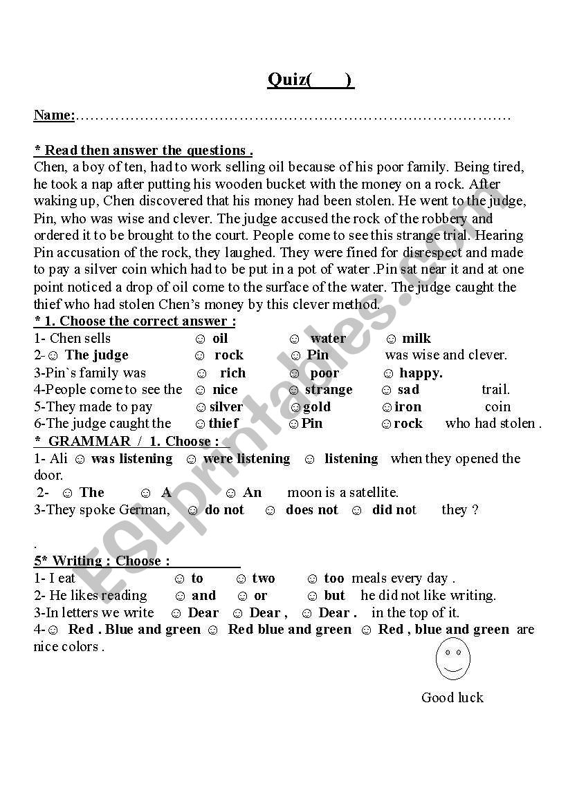 quiz worksheet