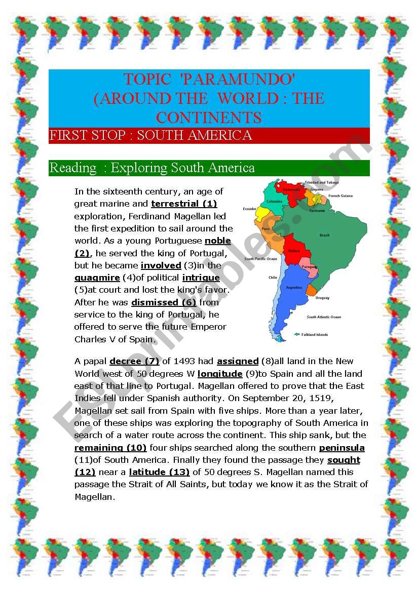 Around the world : the continents South-America (10 pages)