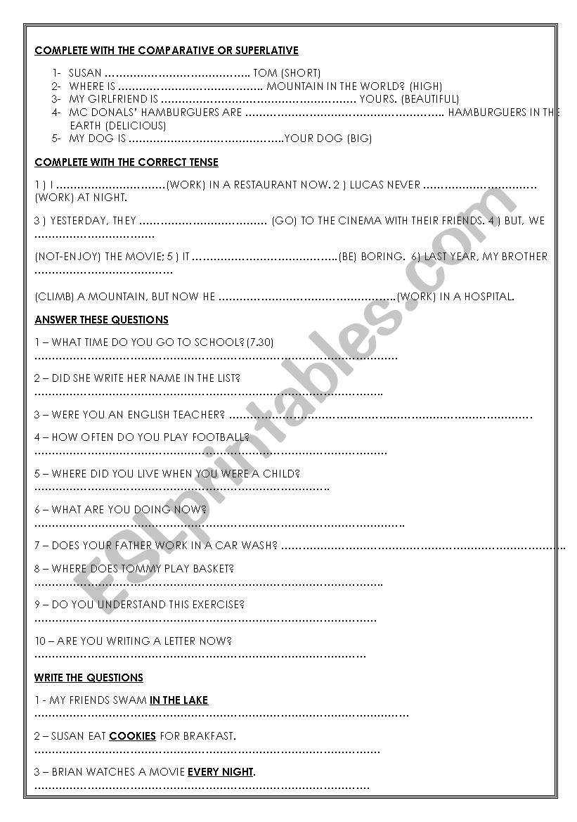 comparative and superlative and mixes tenses