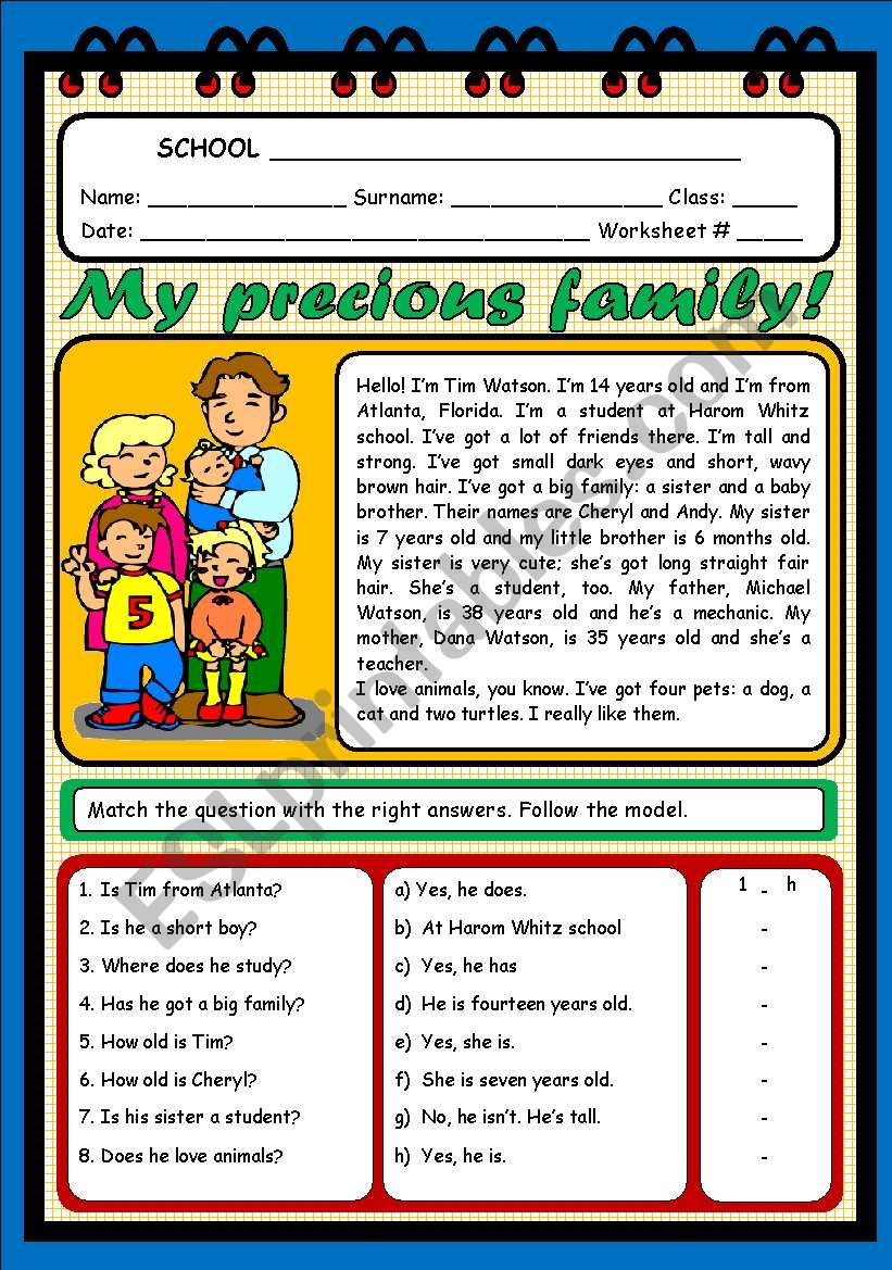 MY PRECIOUS FAMILY (2 PAGES) worksheet