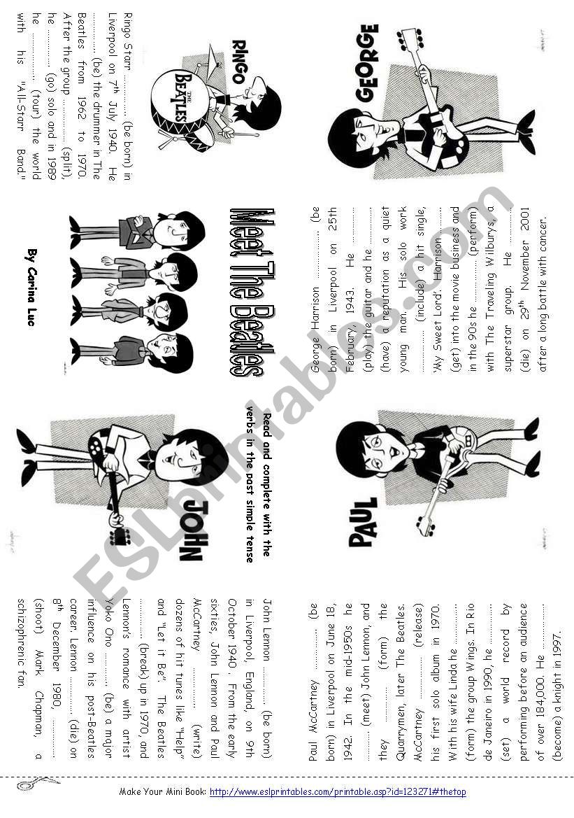 Meet The Beatles  Minibook - Simple Past Tense