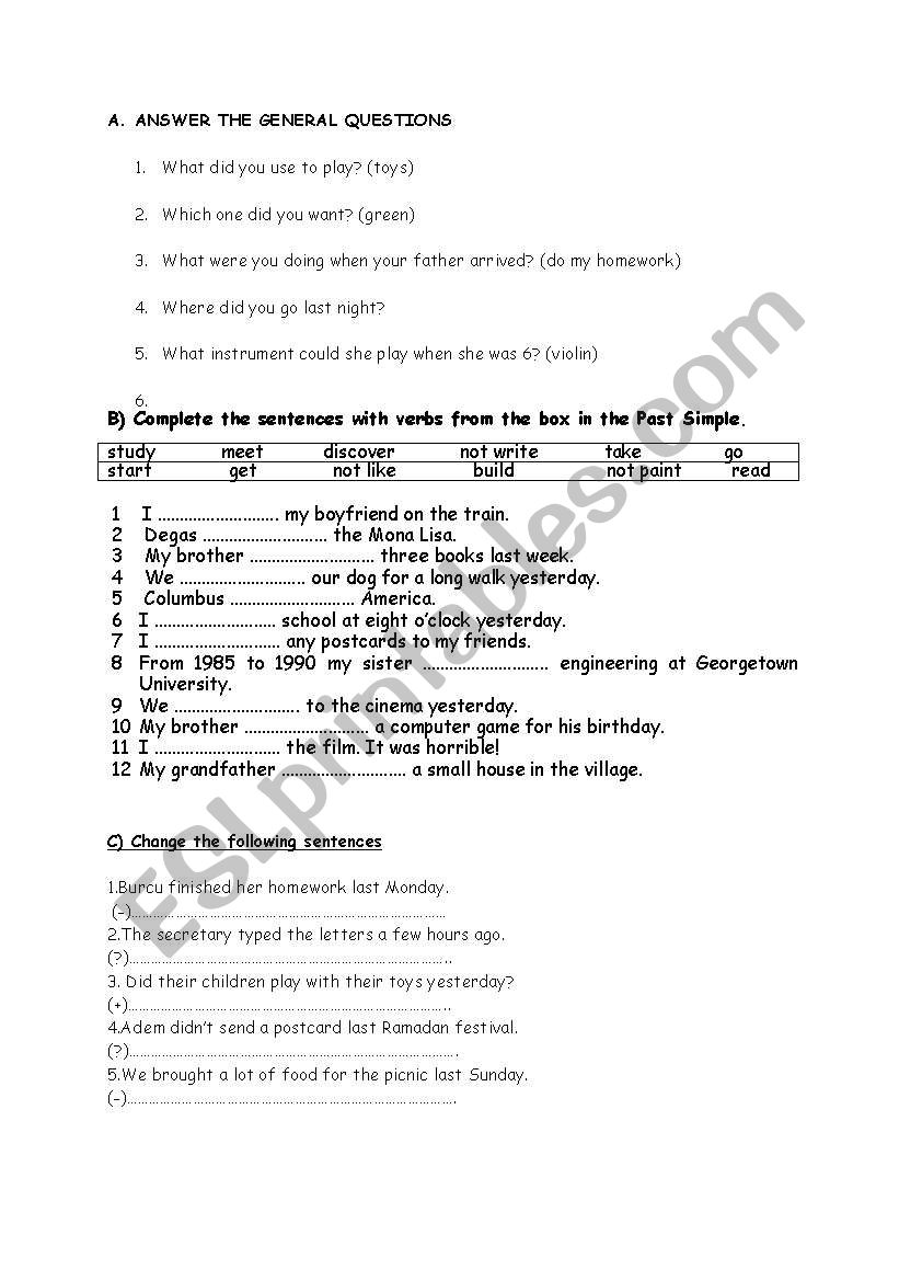 past tense worksheet