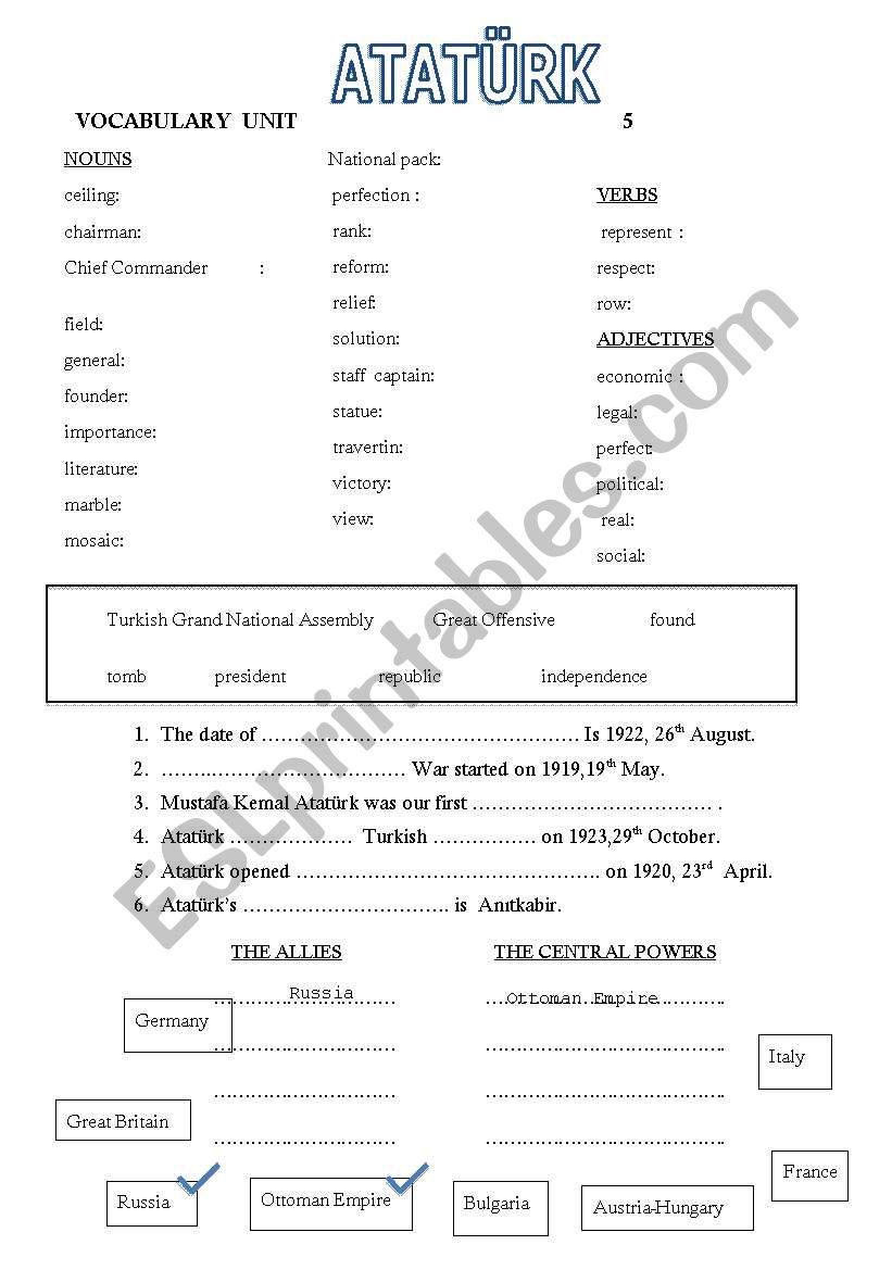 Atatrk Independence War worksheet