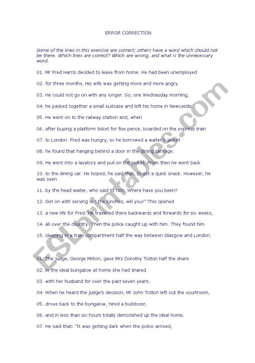 error correction worksheet