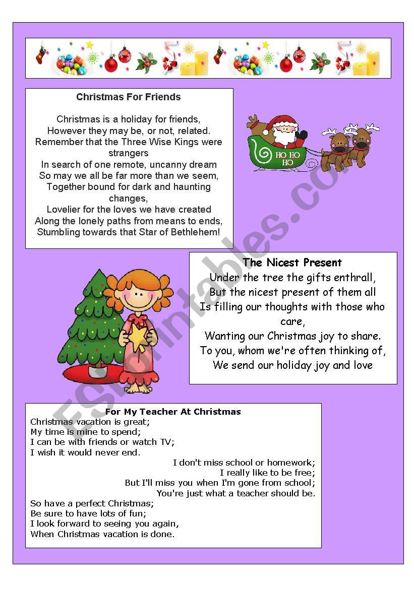 CHRISTMAS POEMS 2 worksheet