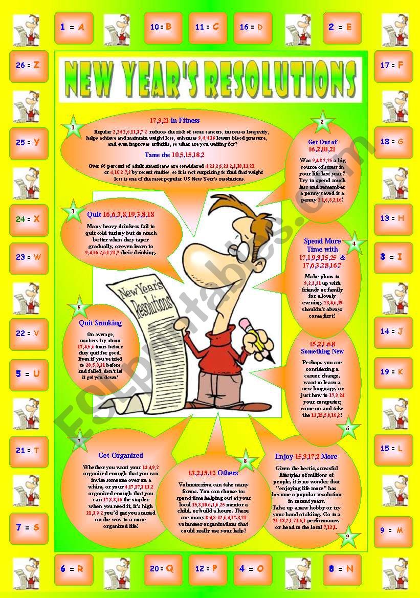New Years Resolutions (Part 1/4). 2 Pages!!! Key included!