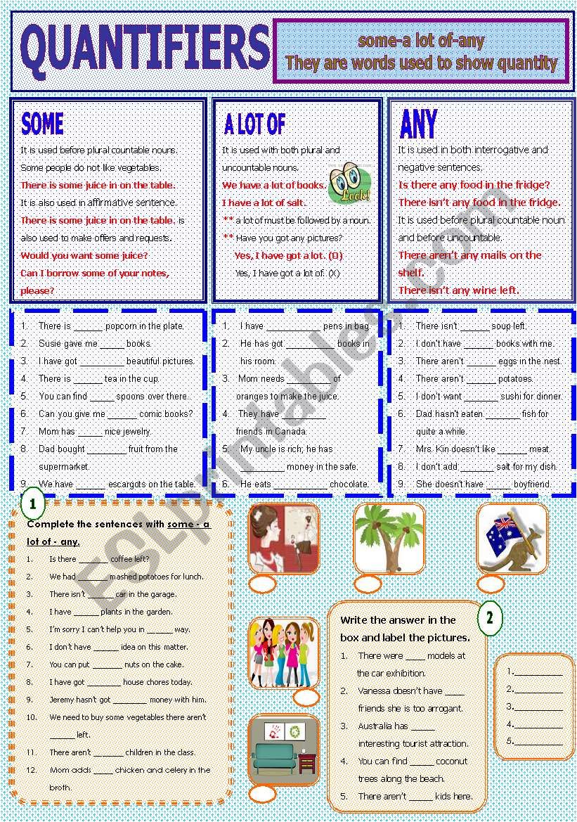 Quantifiers - some-a lot of -any