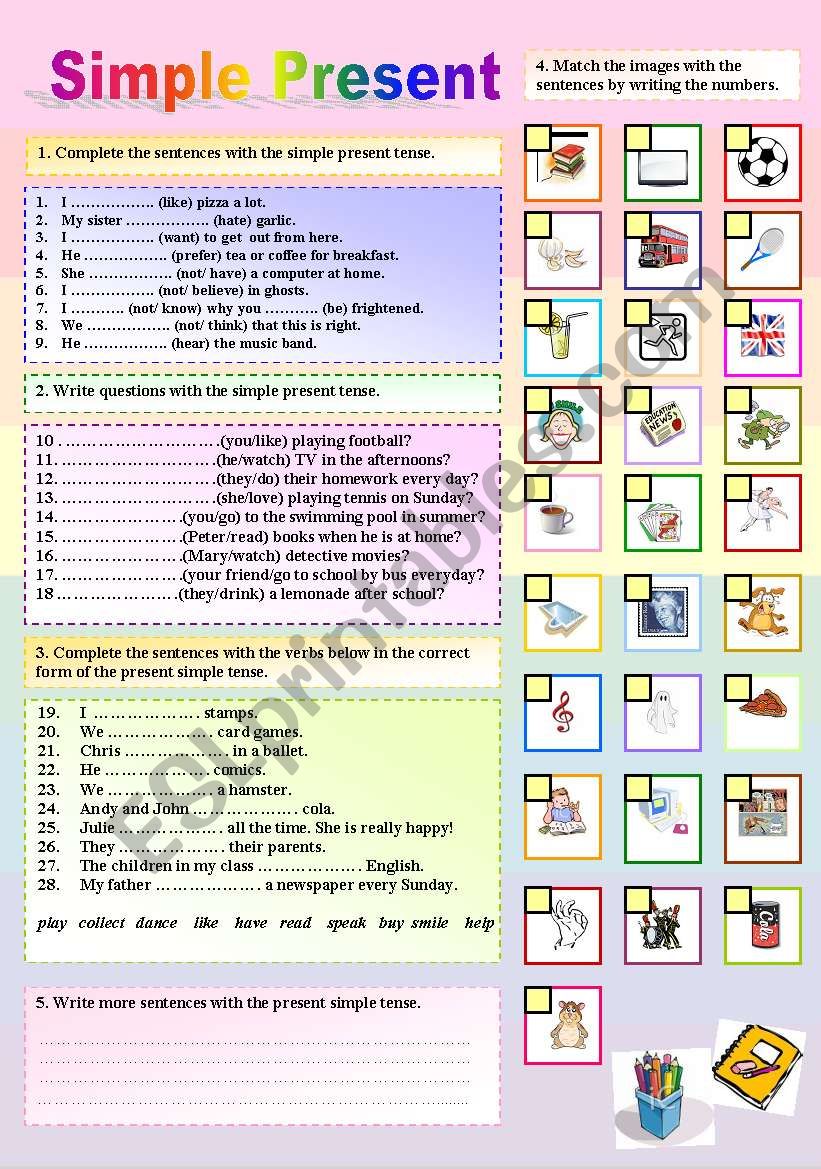 Simple present activities worksheet