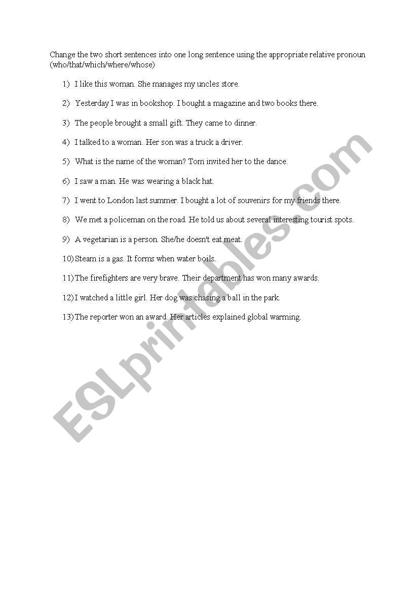 Relative clause worksheet