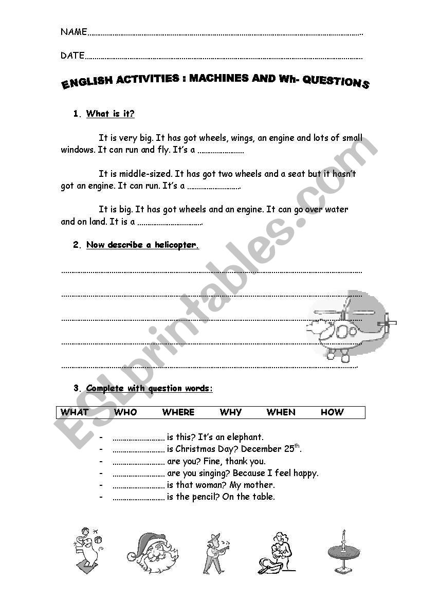 Machines and wh- questions worksheet