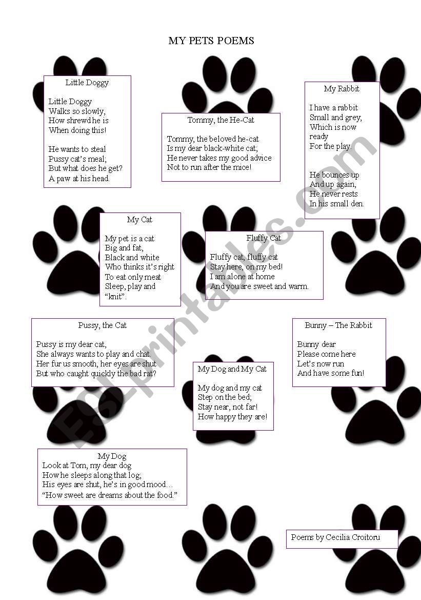 My Pets - Poems for children worksheet