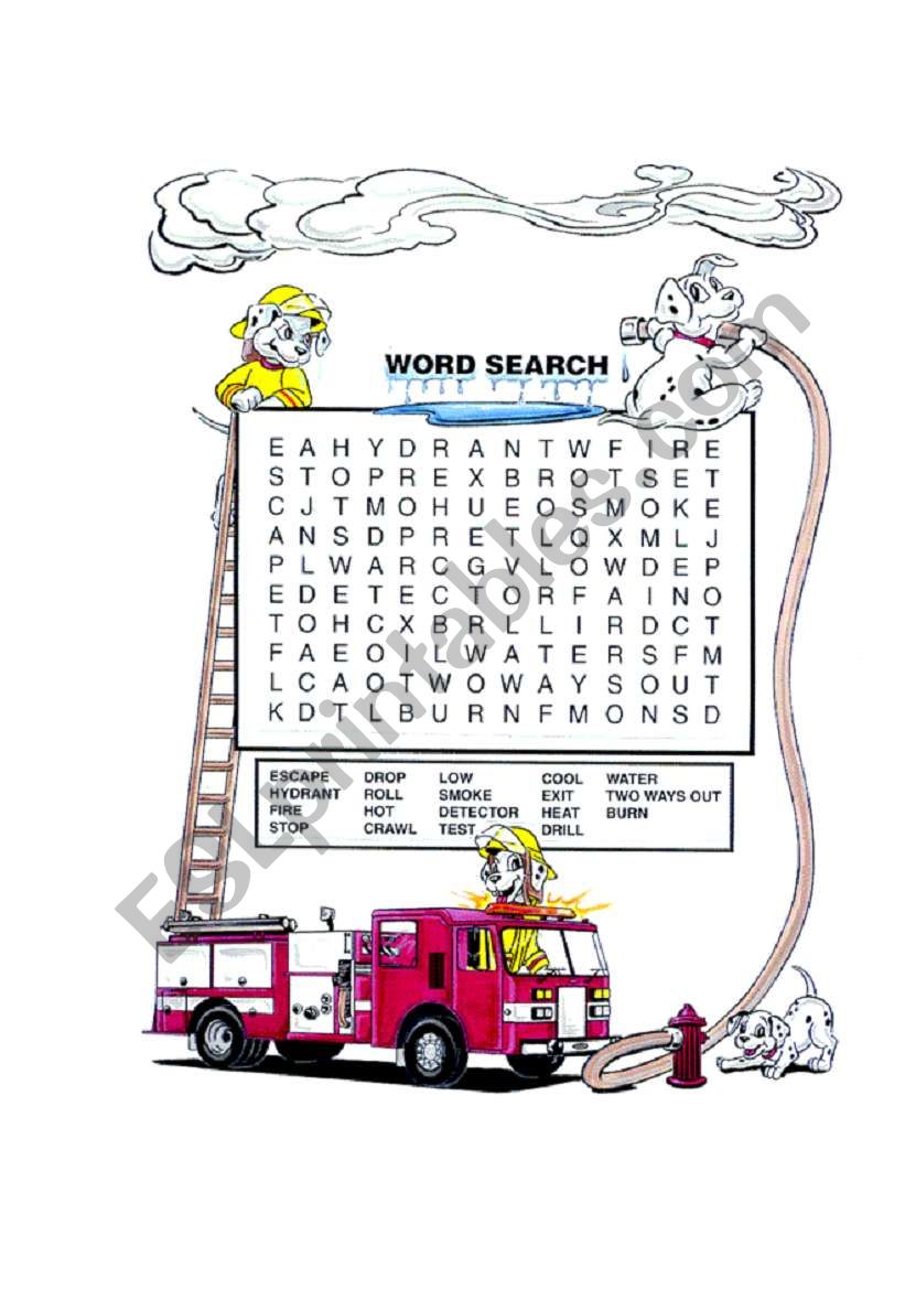 Fire Safety word search ESL worksheet by louloubelle5