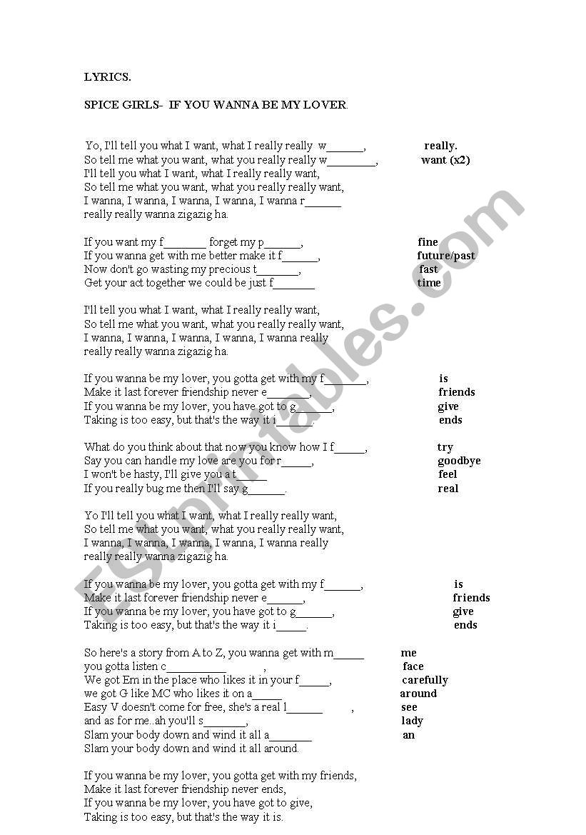 Sing a song: Spice Girls Hit. worksheet