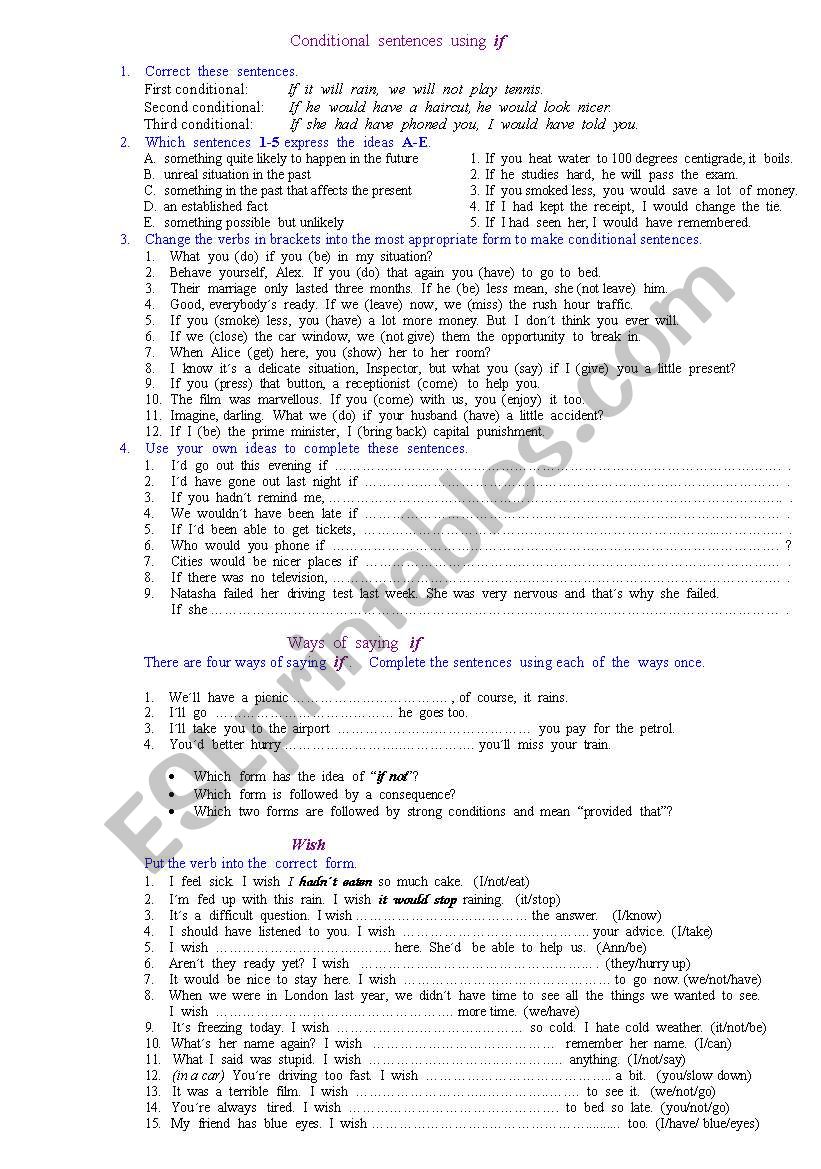 If- Clauses worksheet