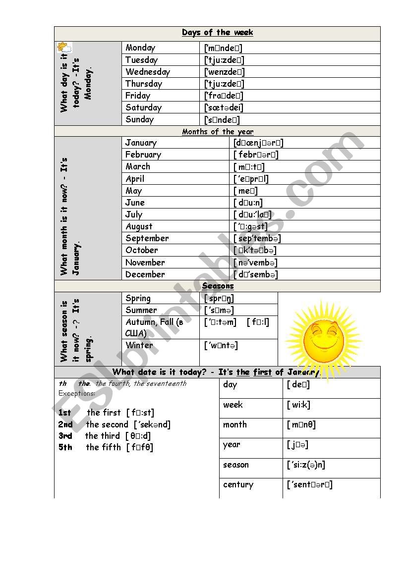 Calendar worksheet