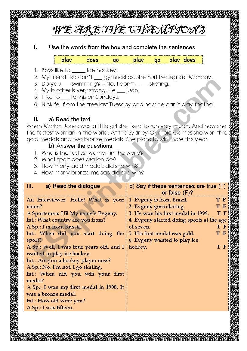 (Sports) We are the champions worksheet