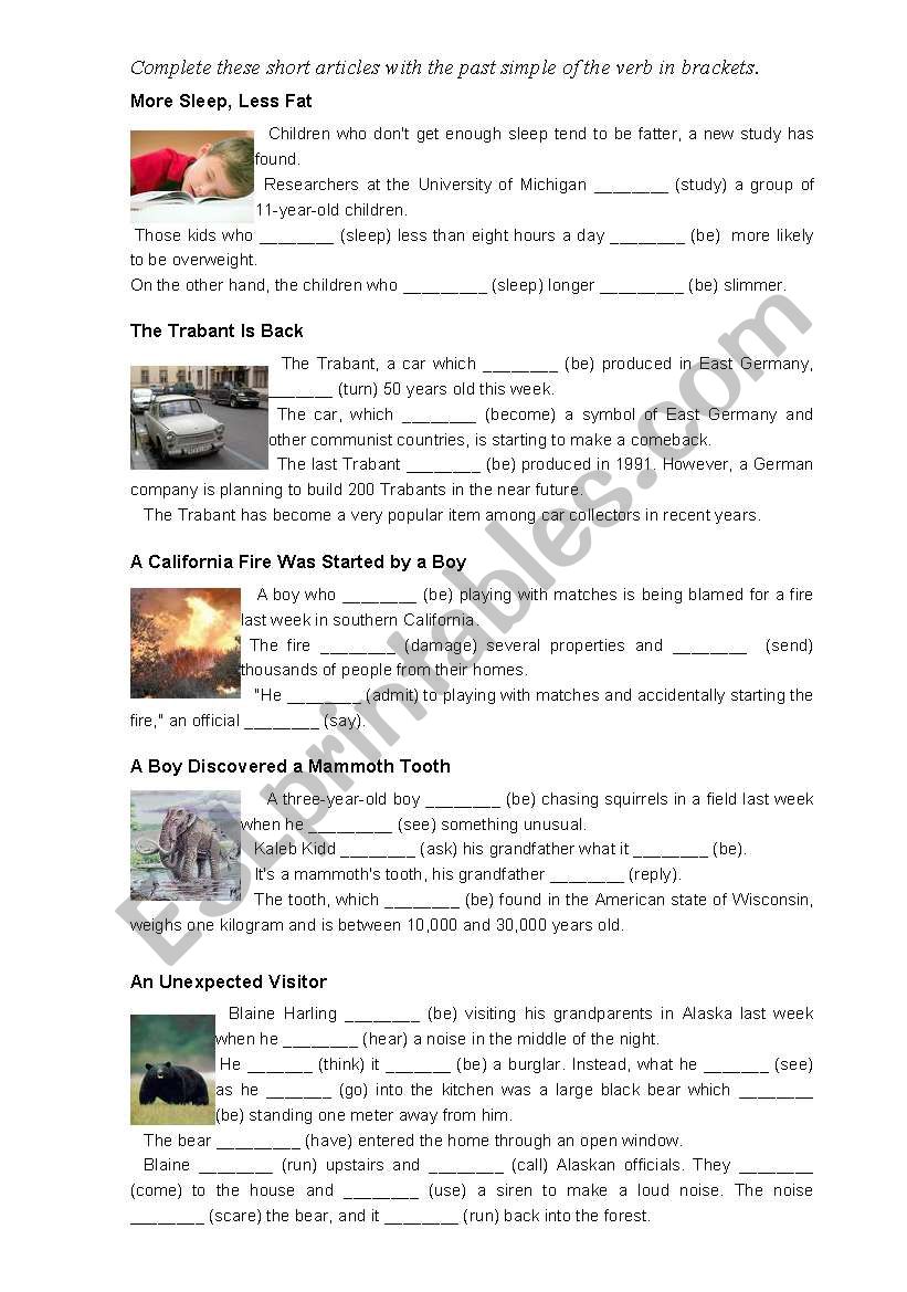 past simple news worksheet