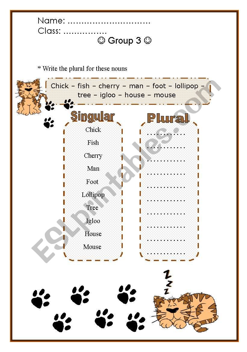 Do Plural With the CAT worksheet