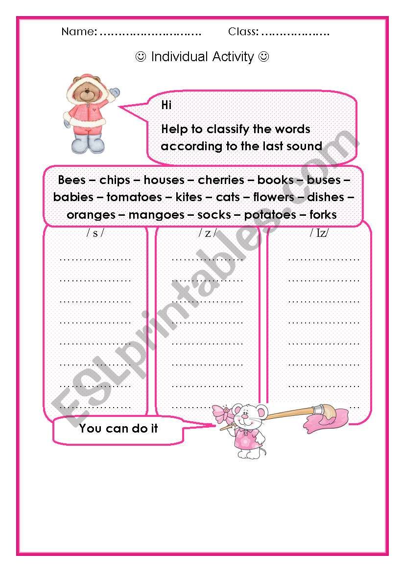 Pink Bear worksheet