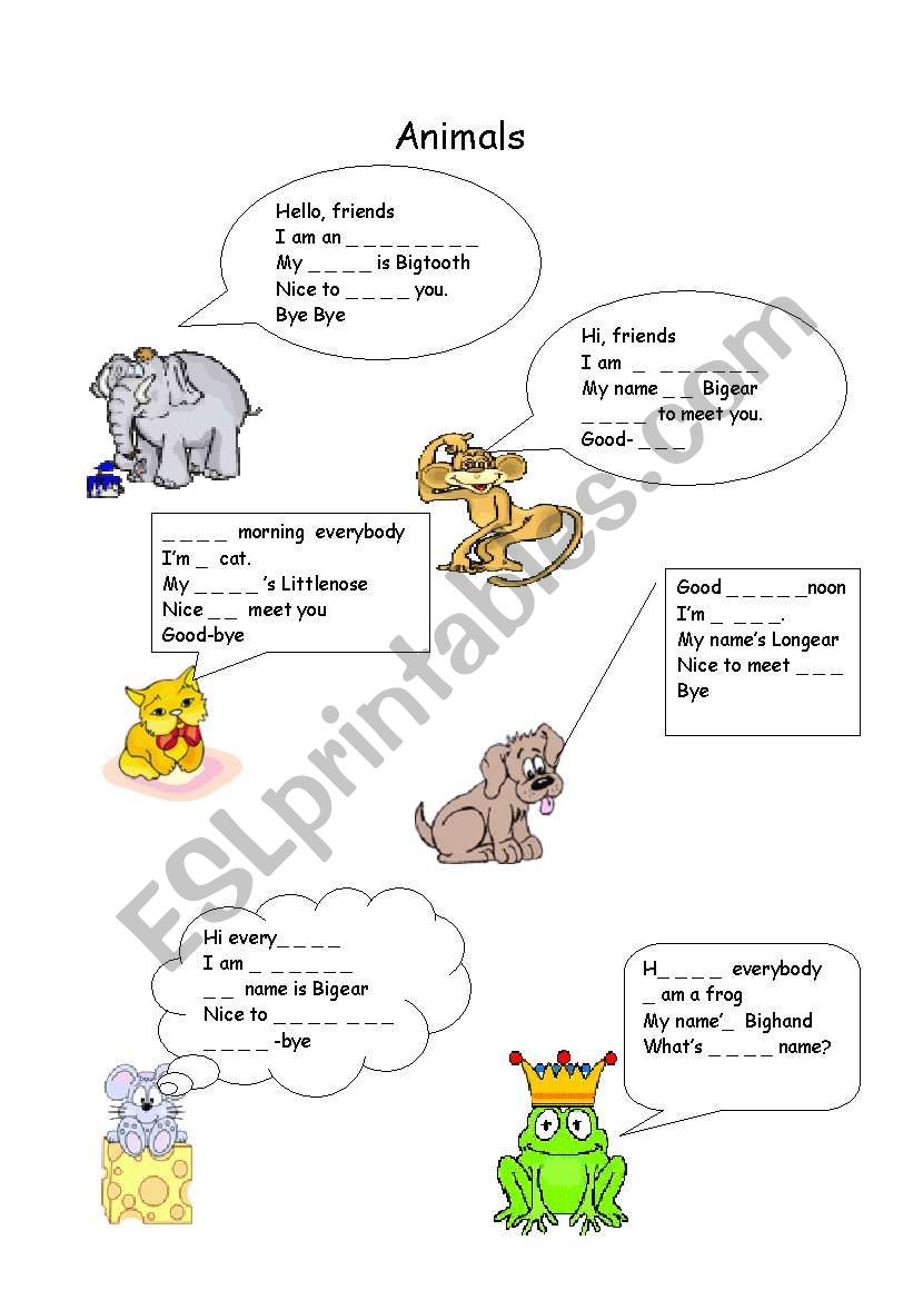 greeting animals worksheet