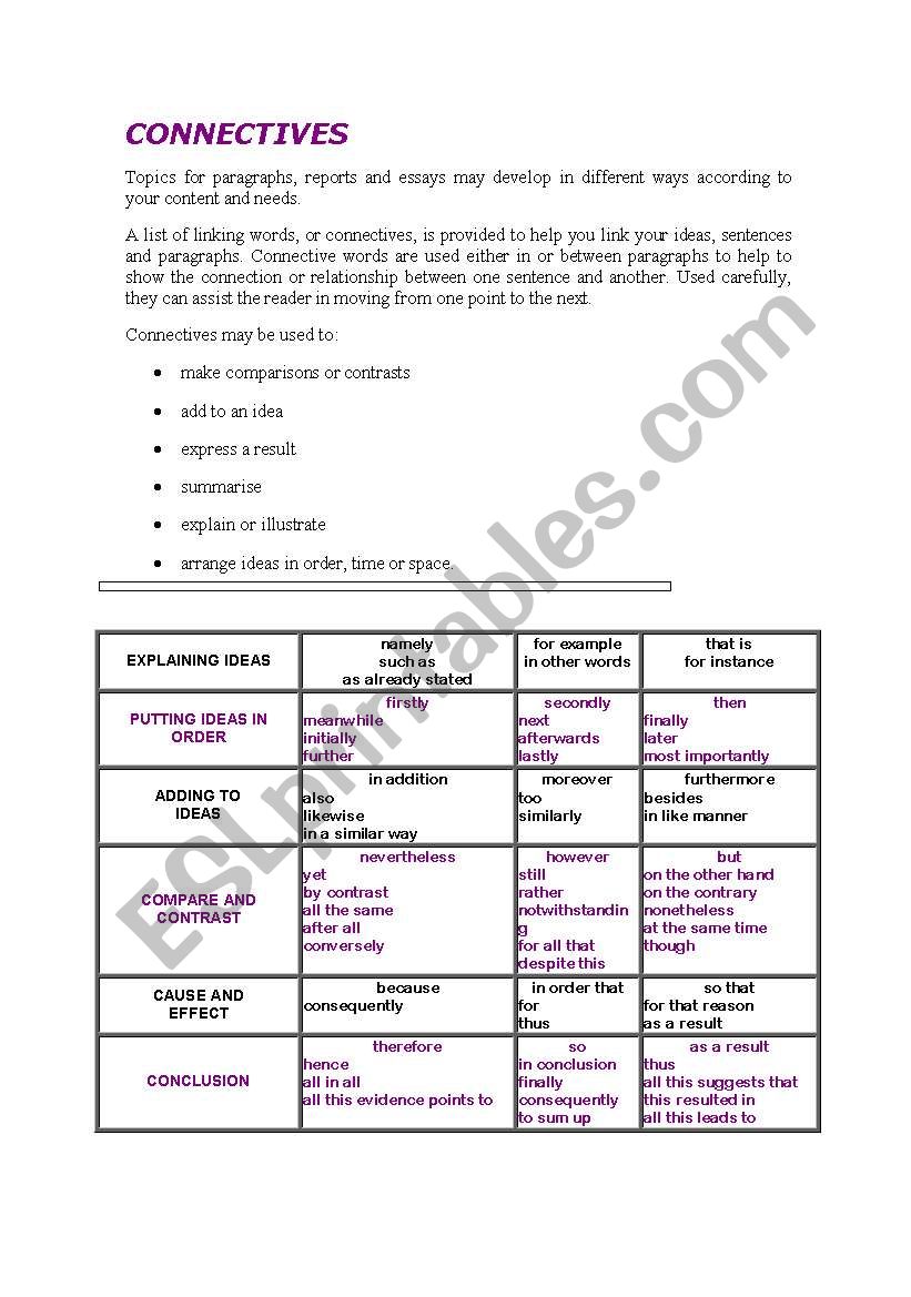 connectives worksheet