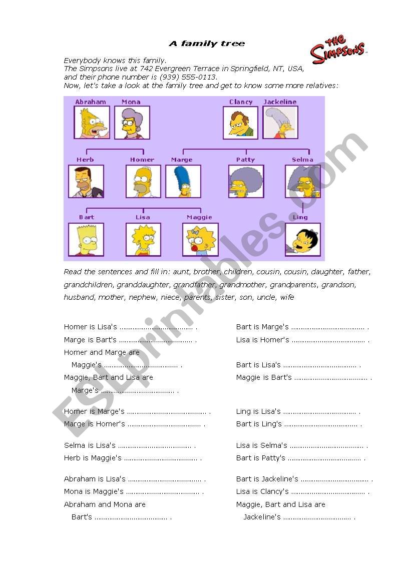 The Simpsons family tree worksheet