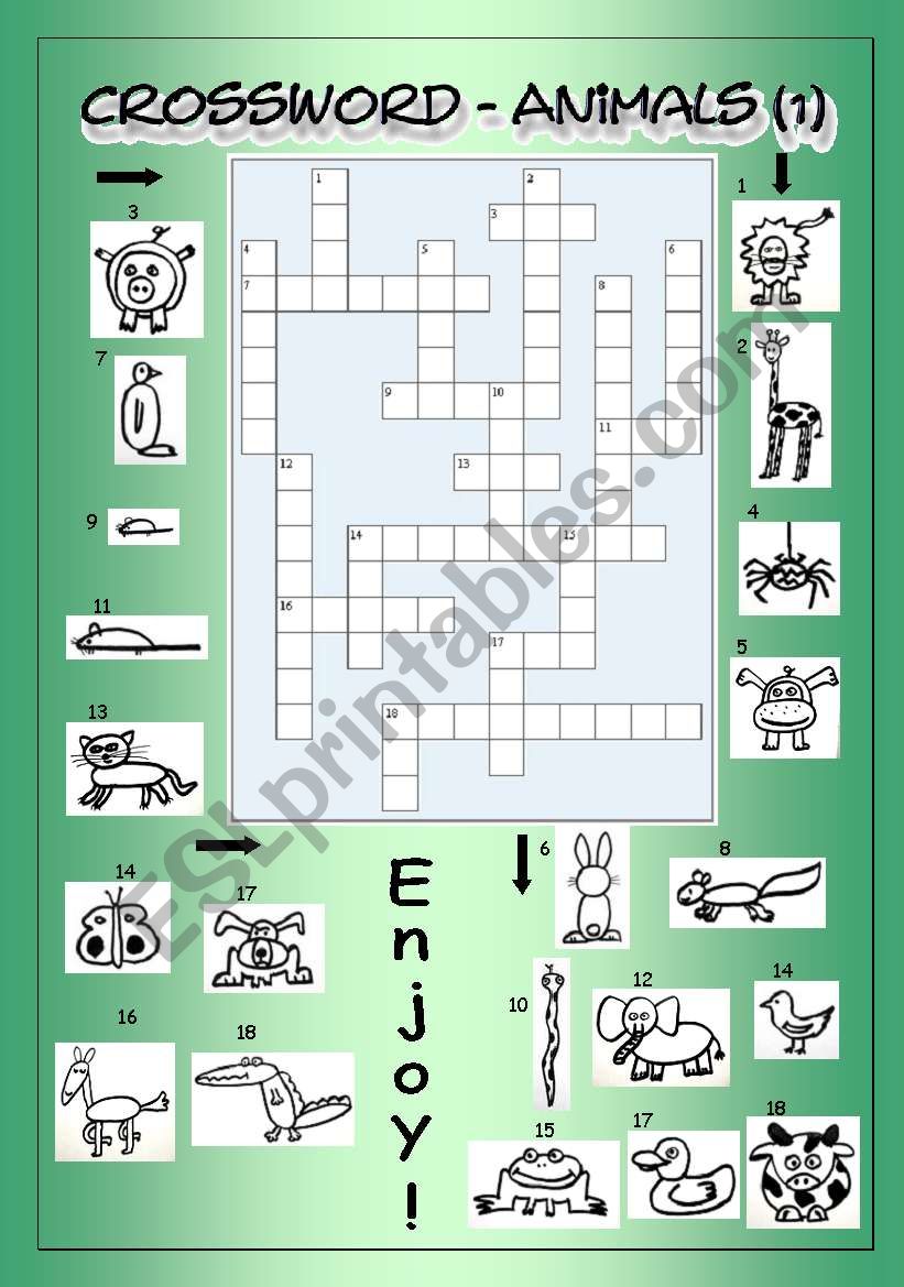 Crossword - Animals 1 (Easy) worksheet