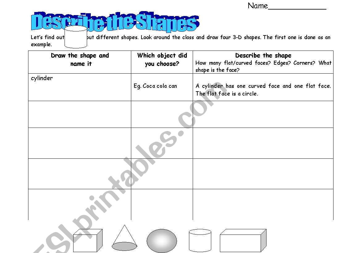 3-D shapes properties worksheet