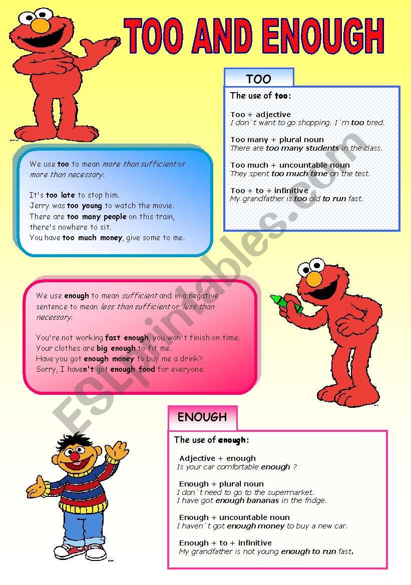 Lets learn too&enough with the Sesame Street Characters ( 2 pages)