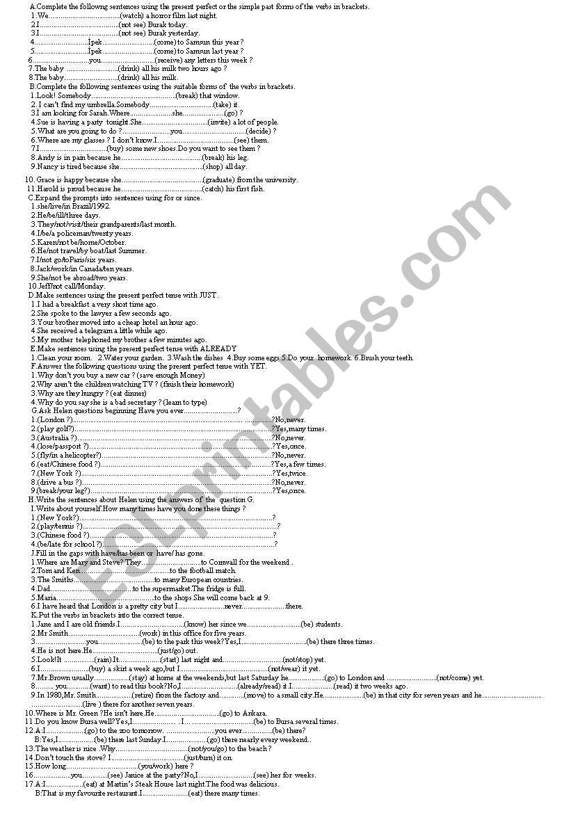 Present Perfect Tense worksheet