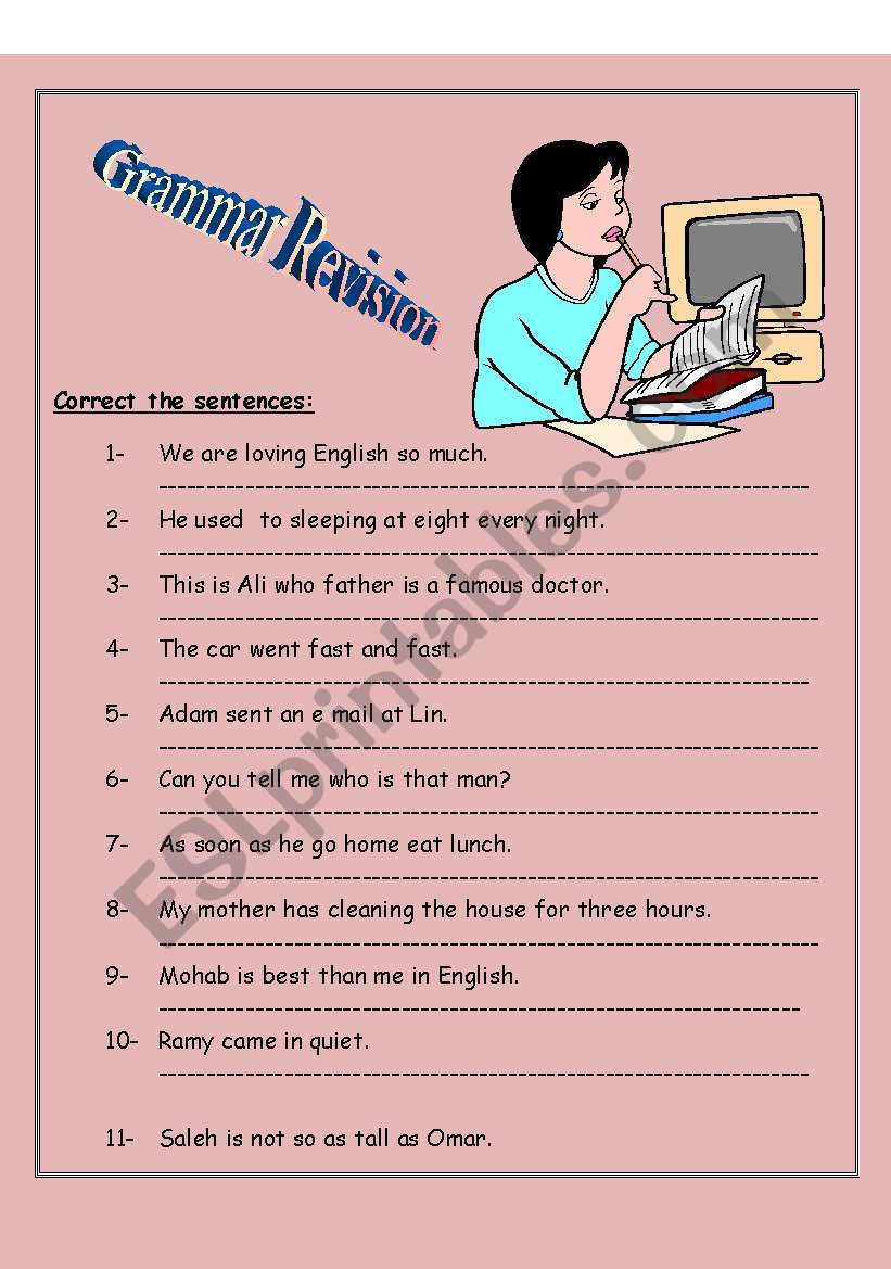 grammar revision worksheet