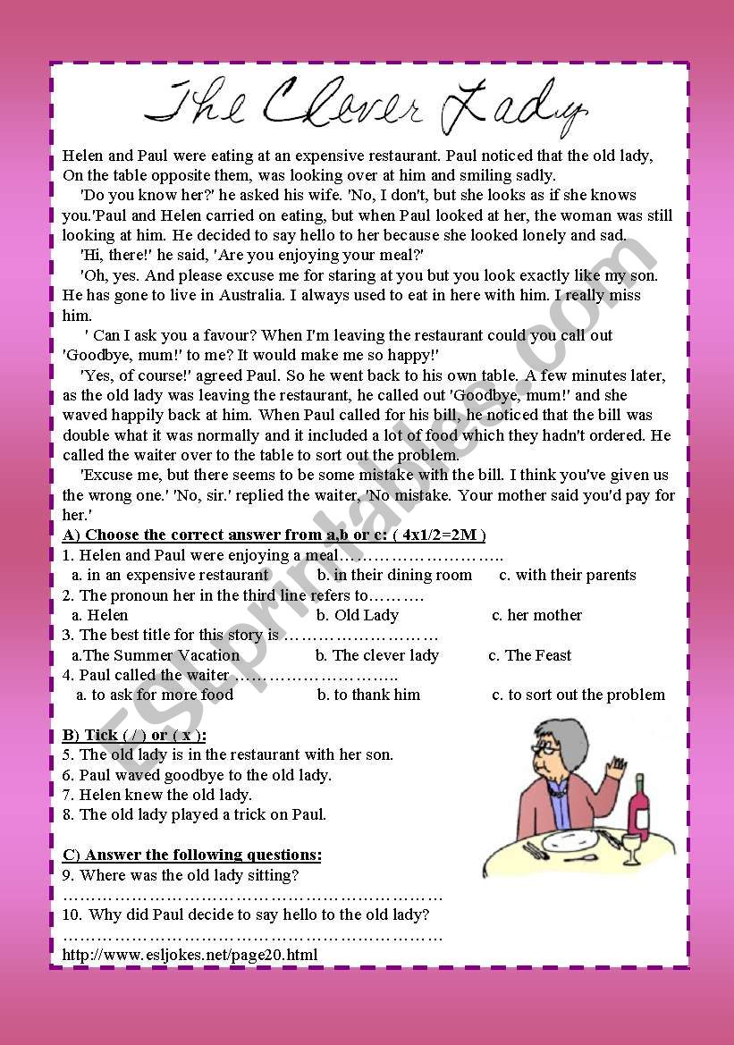 The old lady worksheet