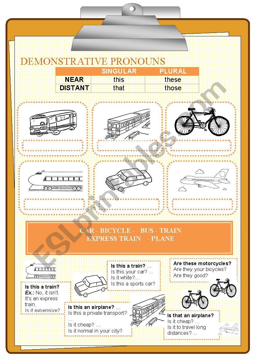 VERB TO BE and DEMONSTRATIVE PRONOUNS (transportation)