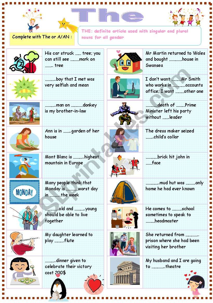 Definite Article The ESL Worksheet By Ben 10