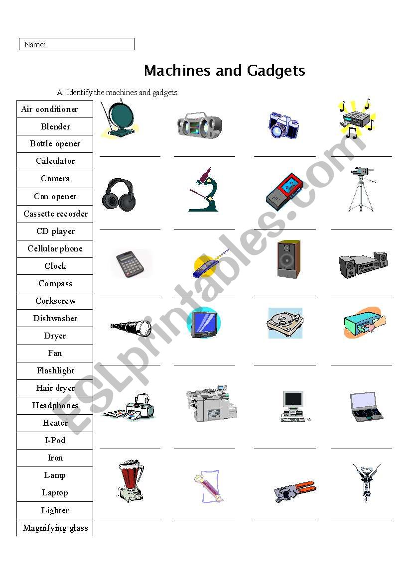 Machine, Appliances, and Gadget Identification Practice (Page 1) Machine, Appliances, and Gadget Identification Practice (Page 1)