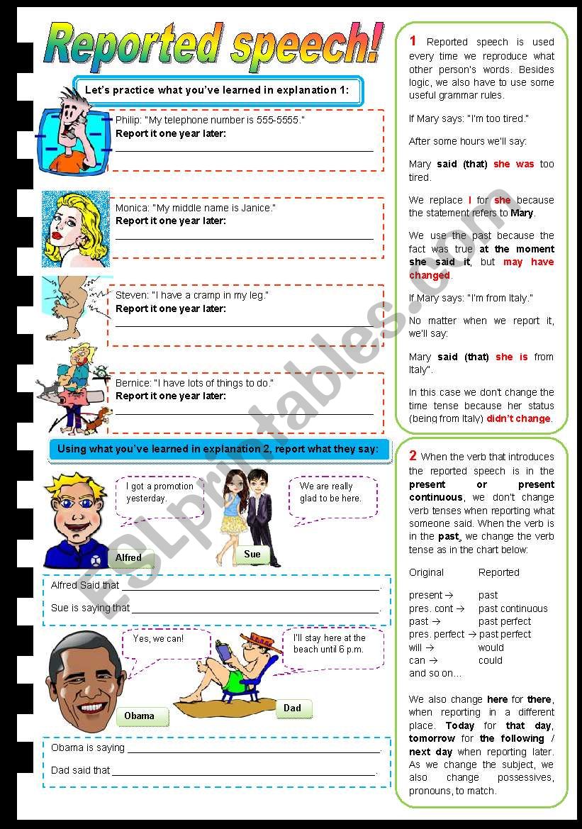 Reported Speech - brief guide & exercises (fully editable)