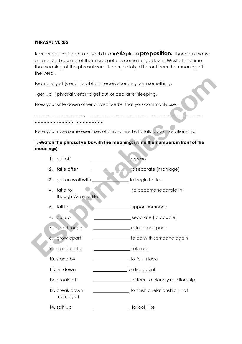 phrasal vebs worksheet