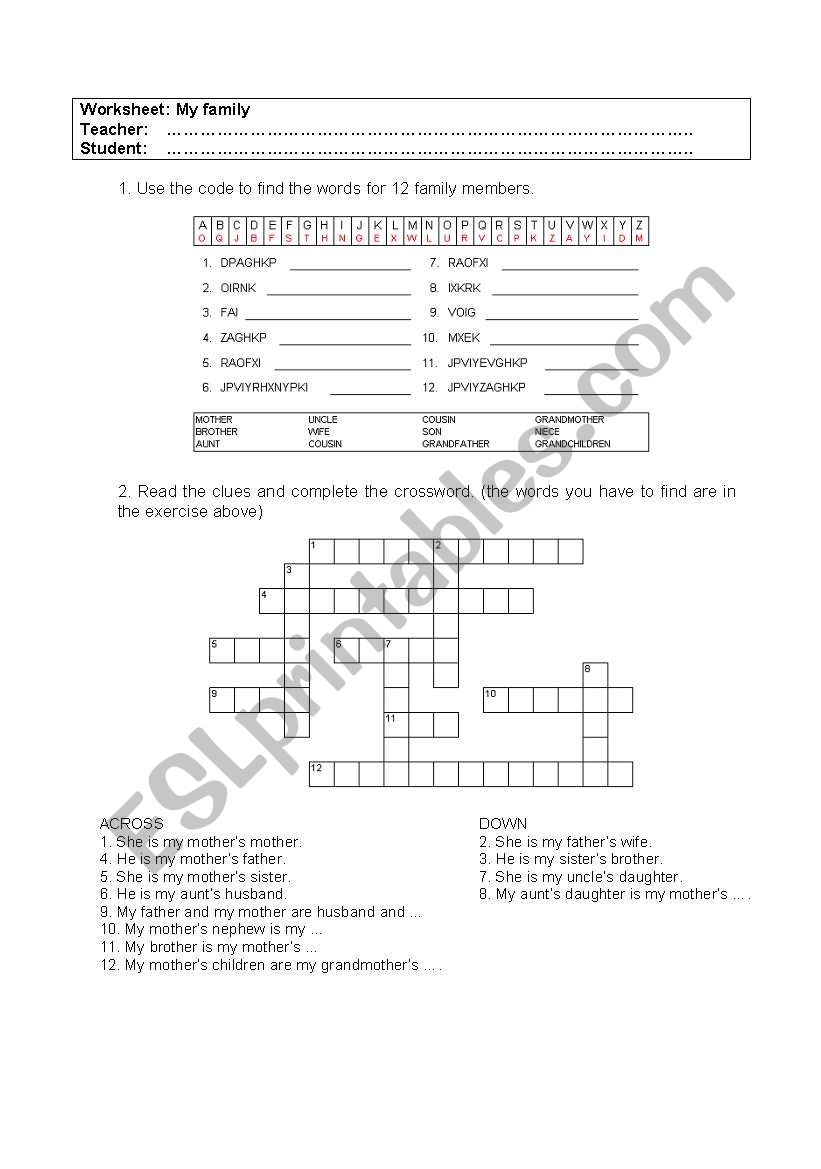 Family Members worksheet