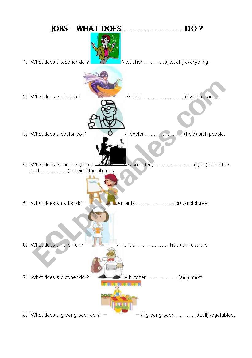 Jobs & simple present tense worksheet