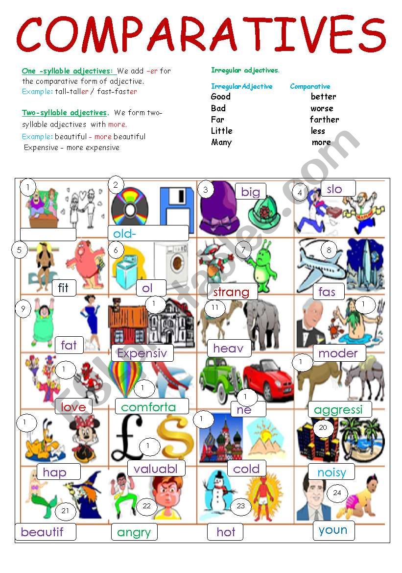 COMPARATIVES (two pages) worksheet