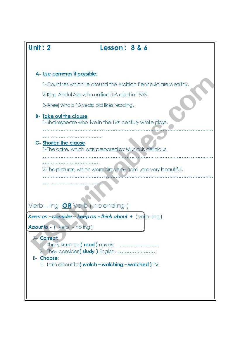 comma worksheet